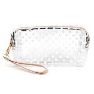 Clear White Glitter PVC Polka Dot Wristlet Pencil Pouch Makeup Bag